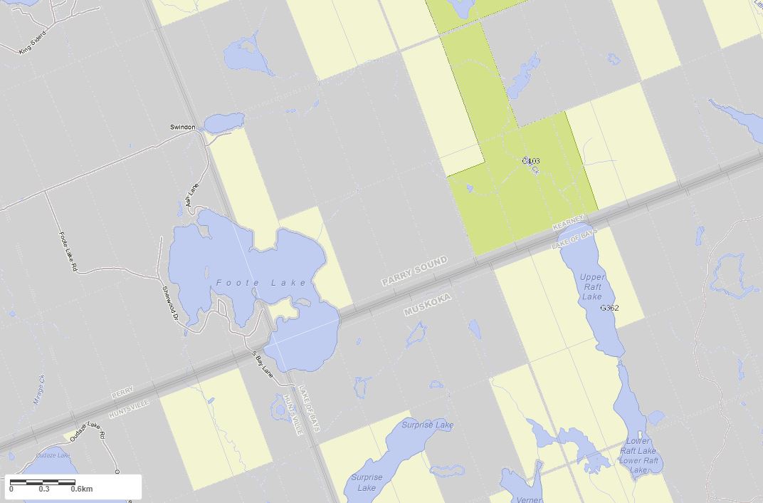 Crown Land Map of Foote Lake in Municipality of Kearney and the District of Parry Sound